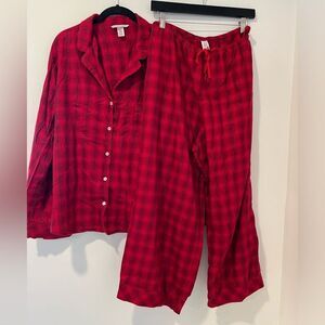 Victorias Secret Red Shimmer Glitter Plaid Pajama Set
